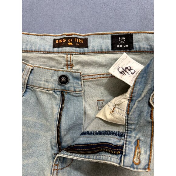 Ring of Fire Straight Leg Jeans Slim Fit Mid Rise Light Wash Blue Women W33XL30 - Picture 3 of 11